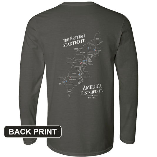 Revolutionary War Map Back Print Long Sleeve T-Shirt