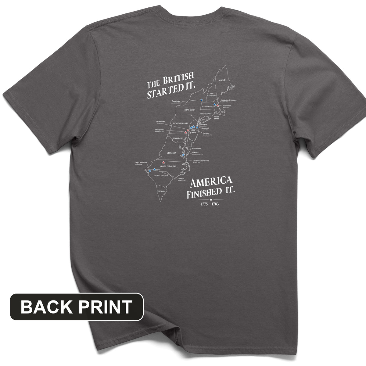 Revolutionary War Map Back Print T-Shirt