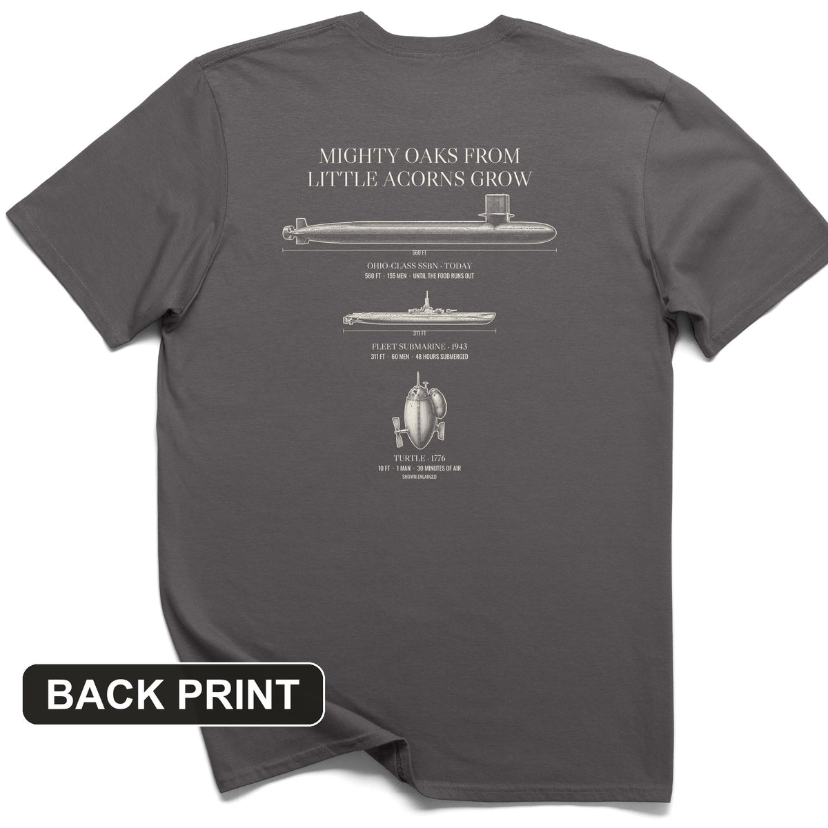 Submarine Evolution Acorns Back Print T-Shirt