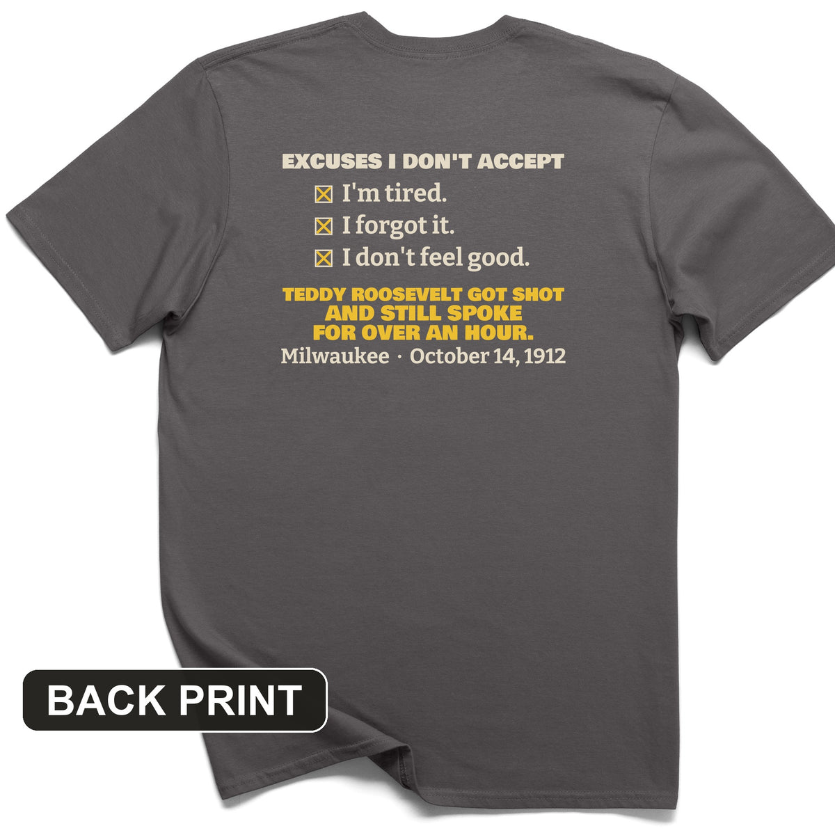 Teddy Roosevelt No Excuses Back Print T-Shirt