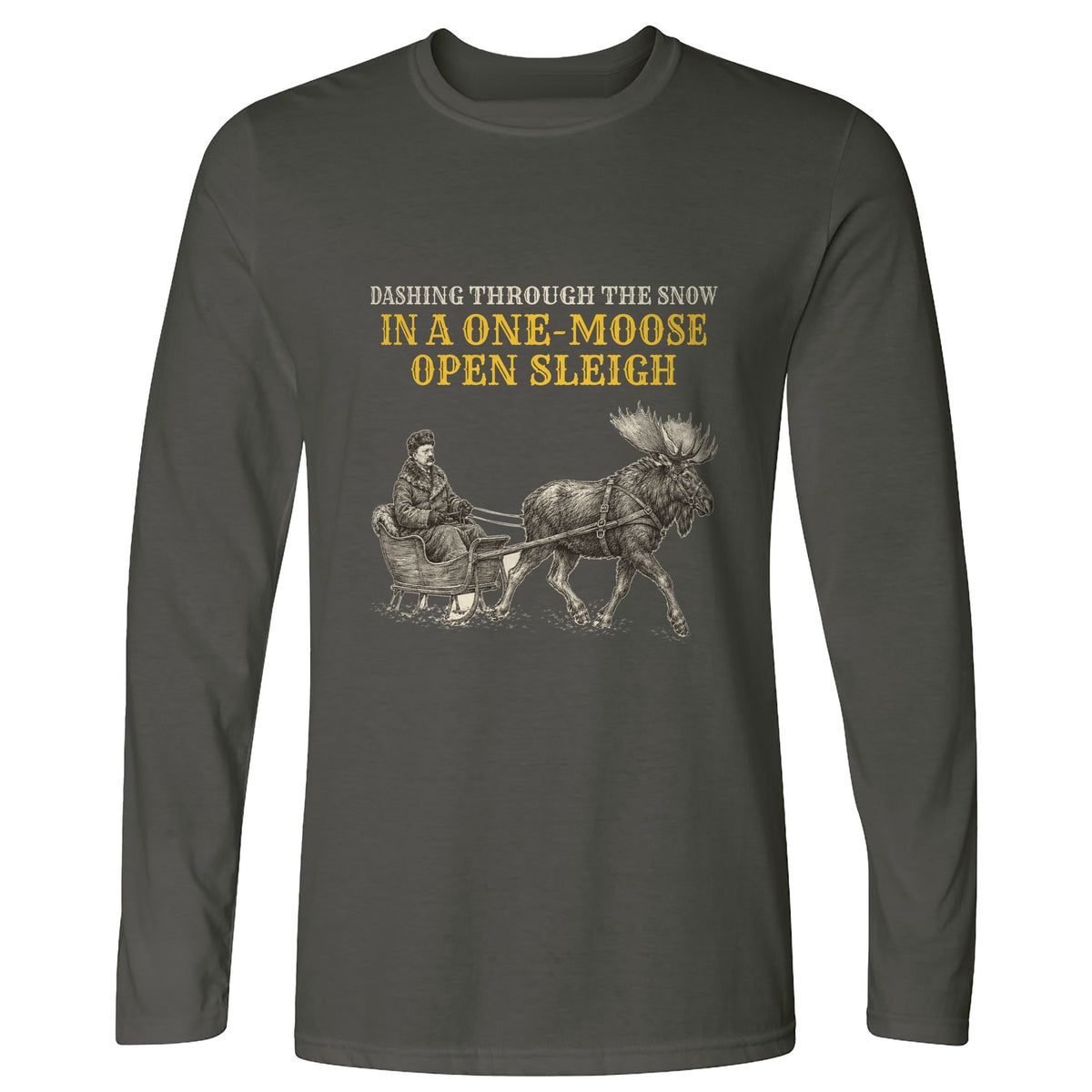 Teddy Roosevelt One Moose Open Sleigh Long Sleeve T-Shirt