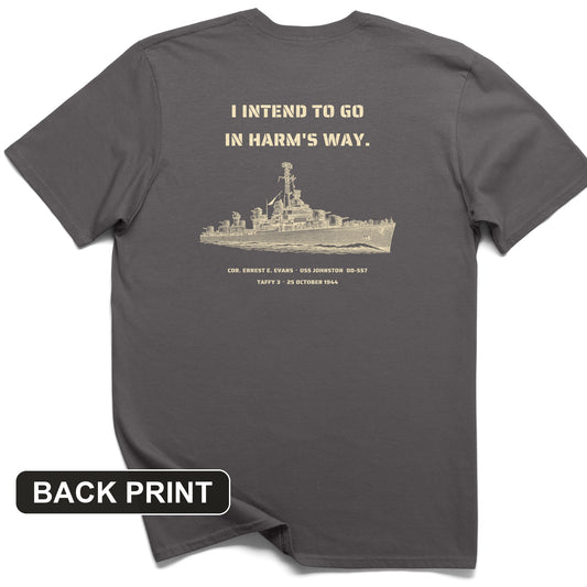 USS Johnston In Harm's Way Back Print T-Shirt