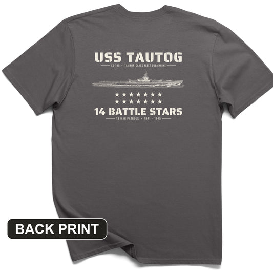 USS Tautog 14 Battle Stars Back Print T-Shirt