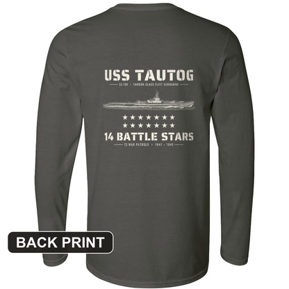 USS Tautog 14 Battle Stars Back Print Long Sleeve T-Shirt