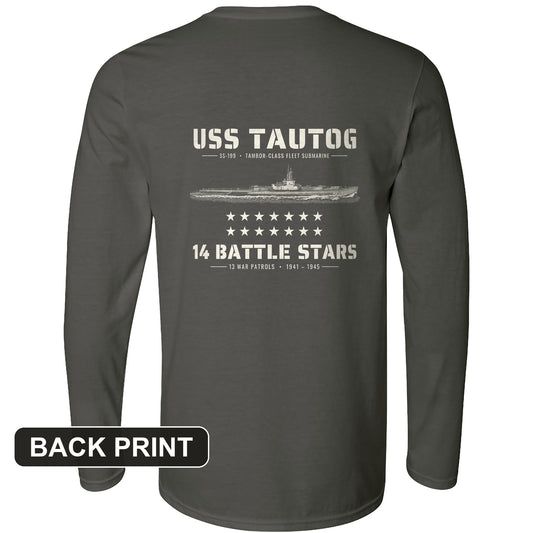 USS Tautog 14 Battle Stars Back Print Long Sleeve T-Shirt