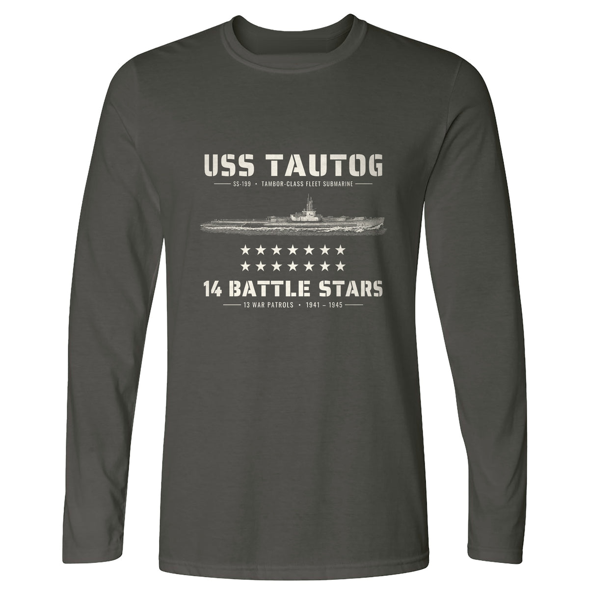USS Tautog 14 Battle Stars Long Sleeve T-Shirt
