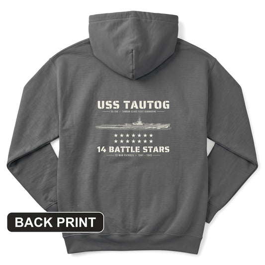 USS Tautog 14 Battle Stars Back Print Hoodie