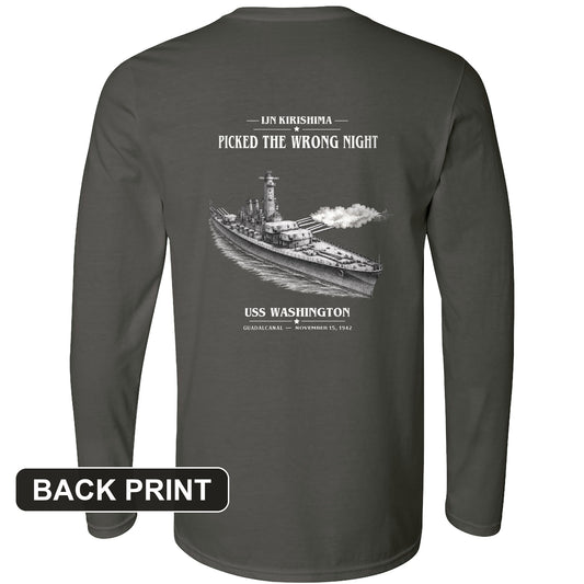 USS Washington at Guadalcanal Back Print Long Sleeve T-Shirt