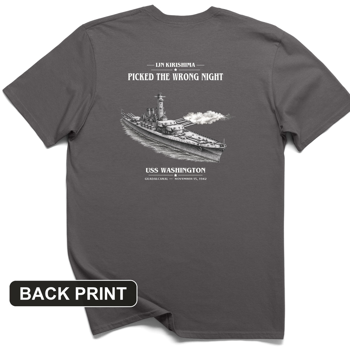 USS Washington at Guadalcanal Back Print T-Shirt