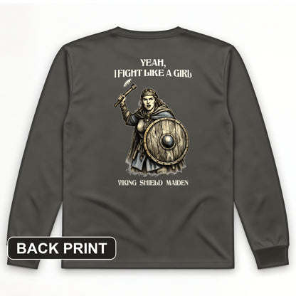 Viking Shield Maiden Back Print Long Sleeve T-Shirt