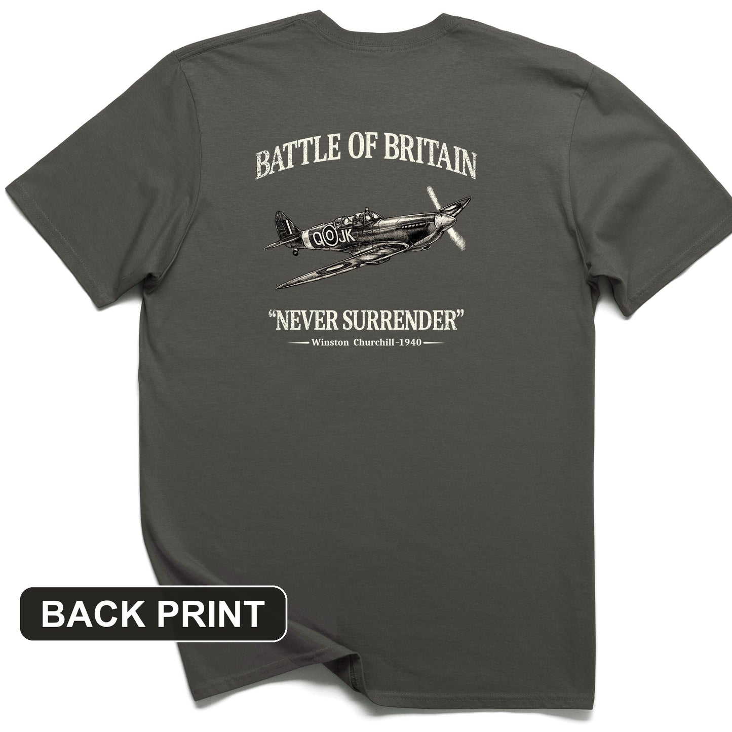 Battle of Britain Never Surrender Back Print T-Shirt