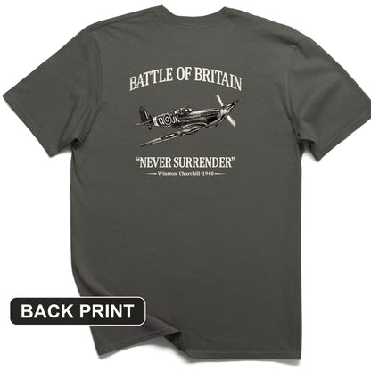 Battle of Britain Never Surrender Back Print T-Shirt