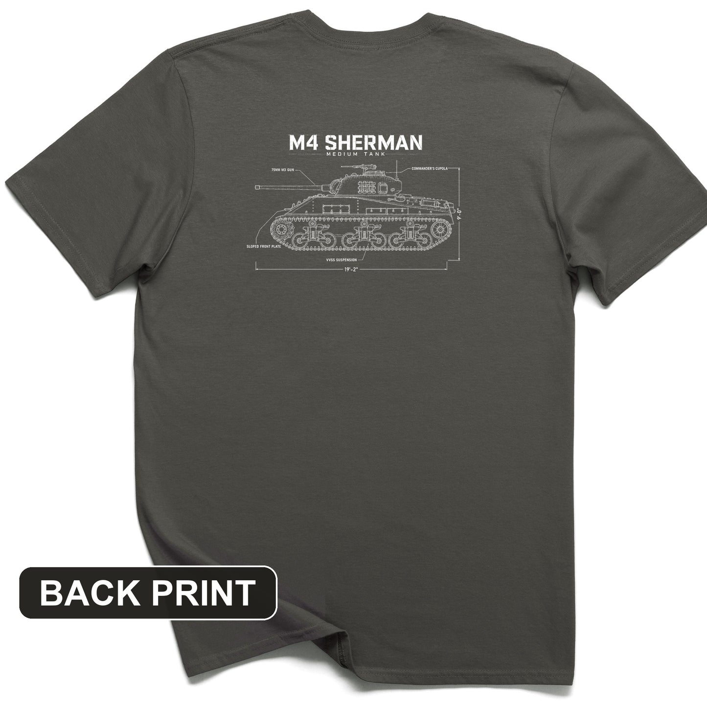 M4 Sherman Blueprint Back Print T-Shirt