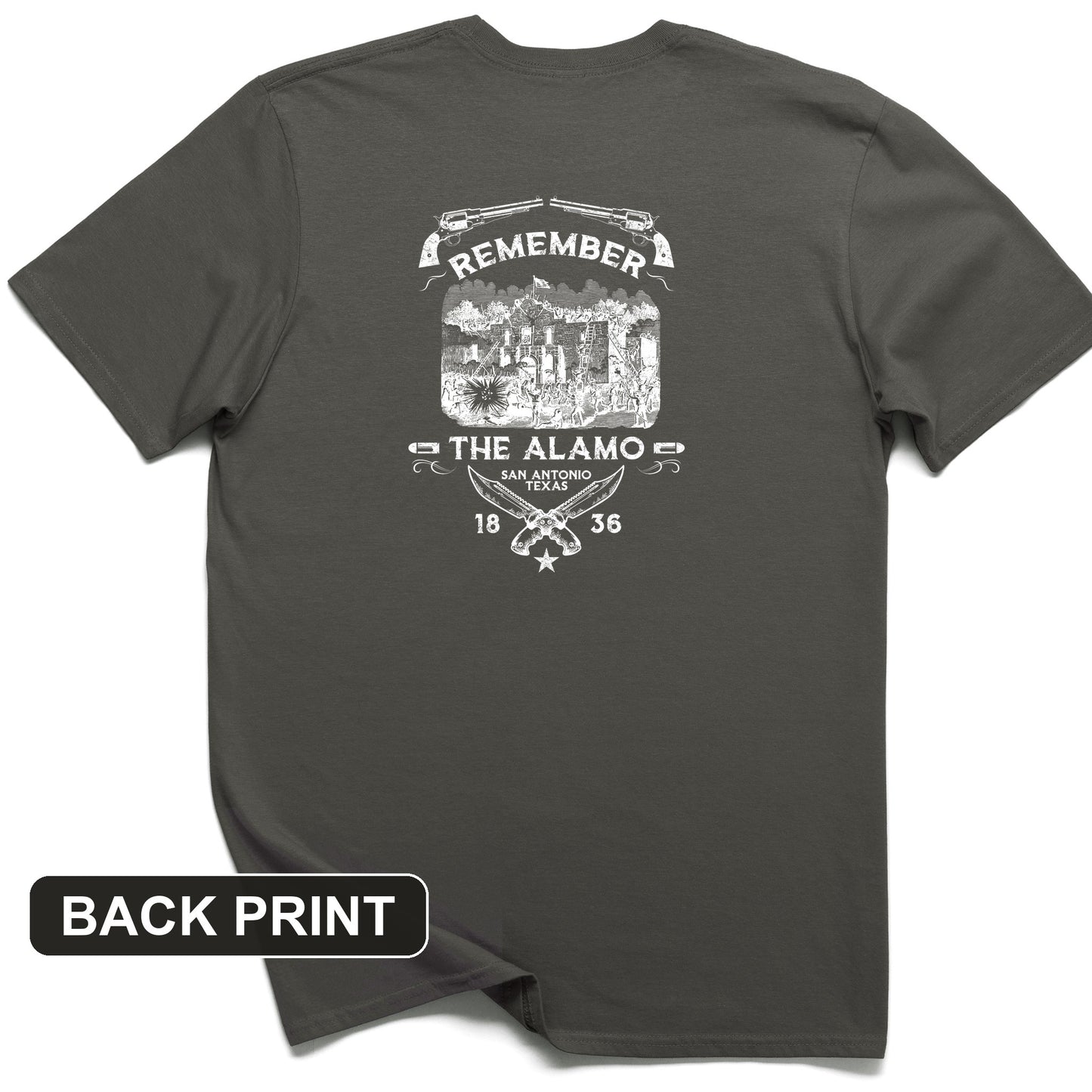 Remember The Alamo 1836 Back Print T-Shirt