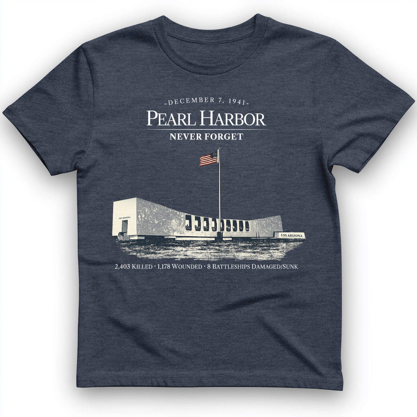 Pearl Harbor - Never Forget T-Shirt Heather Navy / S