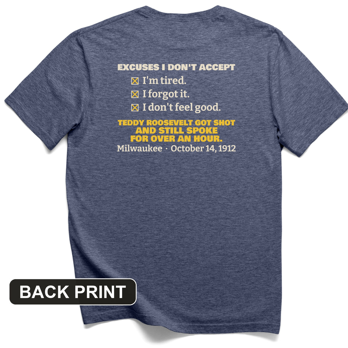 Teddy Roosevelt No Excuses Back Print T-Shirt