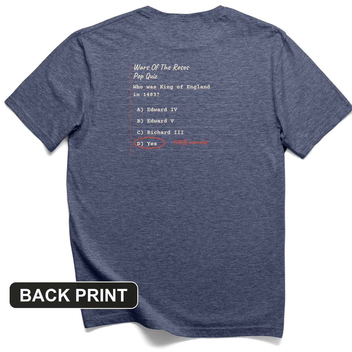 Wars Of The Roses Pop Quiz Back Print T-Shirt