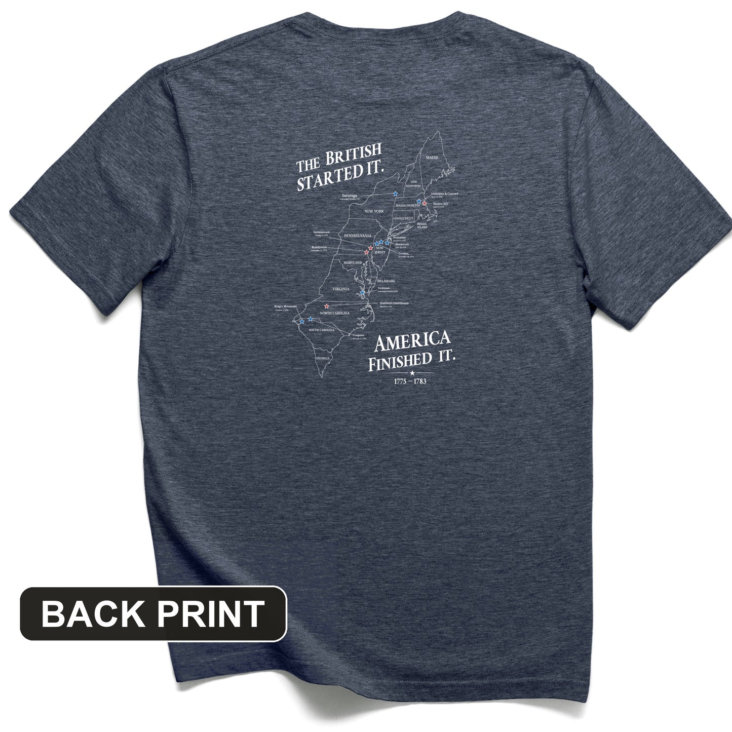 Revolutionary War Map Back Print T-Shirt