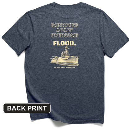 USS Texas - Improvise Adapt Overcome Flood Back Print T-Shirt