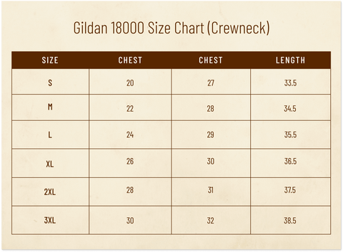 Gildan 18000 Size Chart (Crewneck)