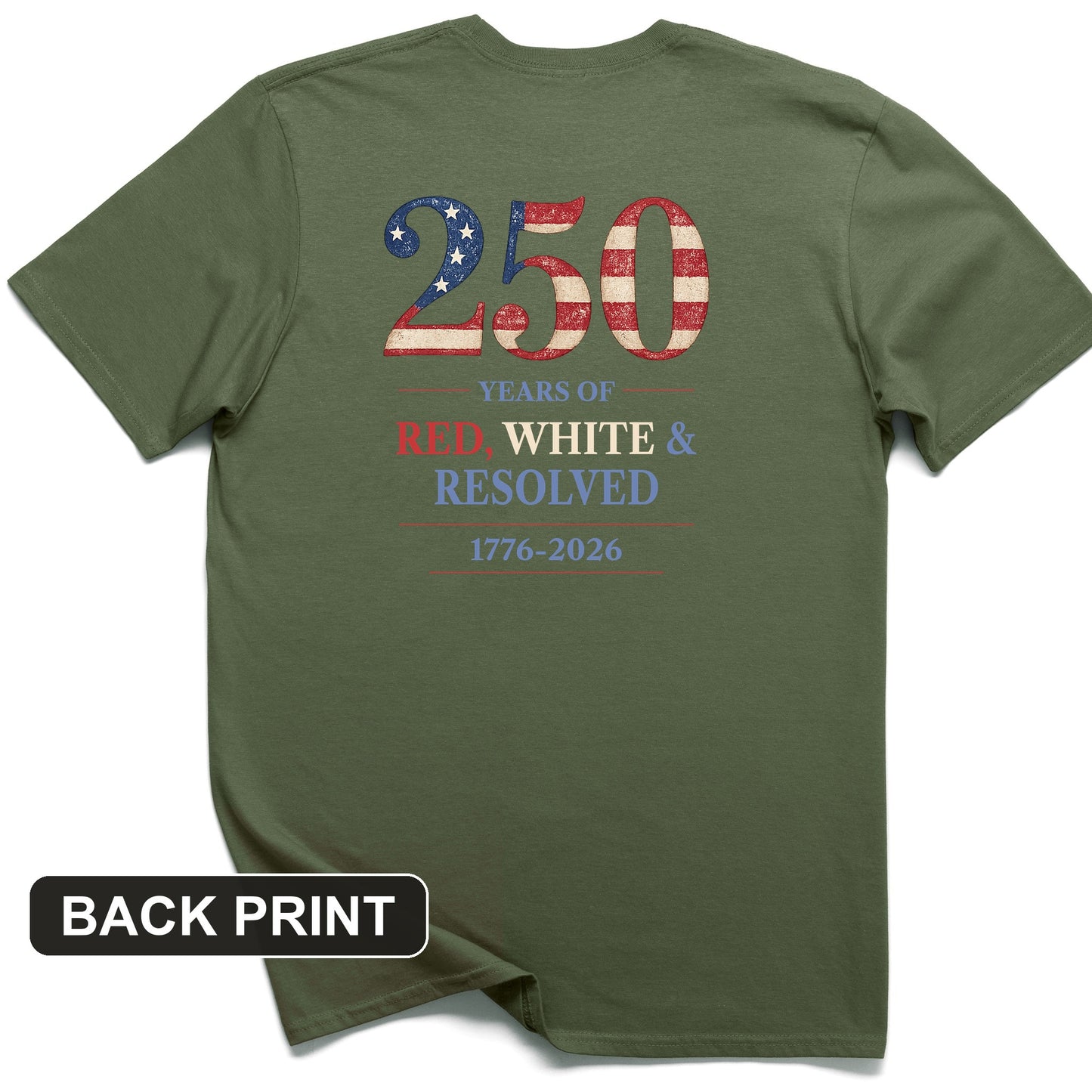 250 Red White and Resolved Back Print T-Shirt