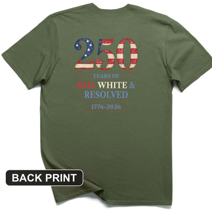 250 Red White and Resolved Back Print T-Shirt
