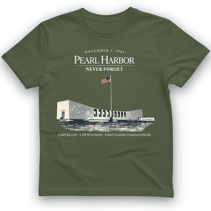 Pearl Harbor - Never Forget T-Shirt Military Green / S