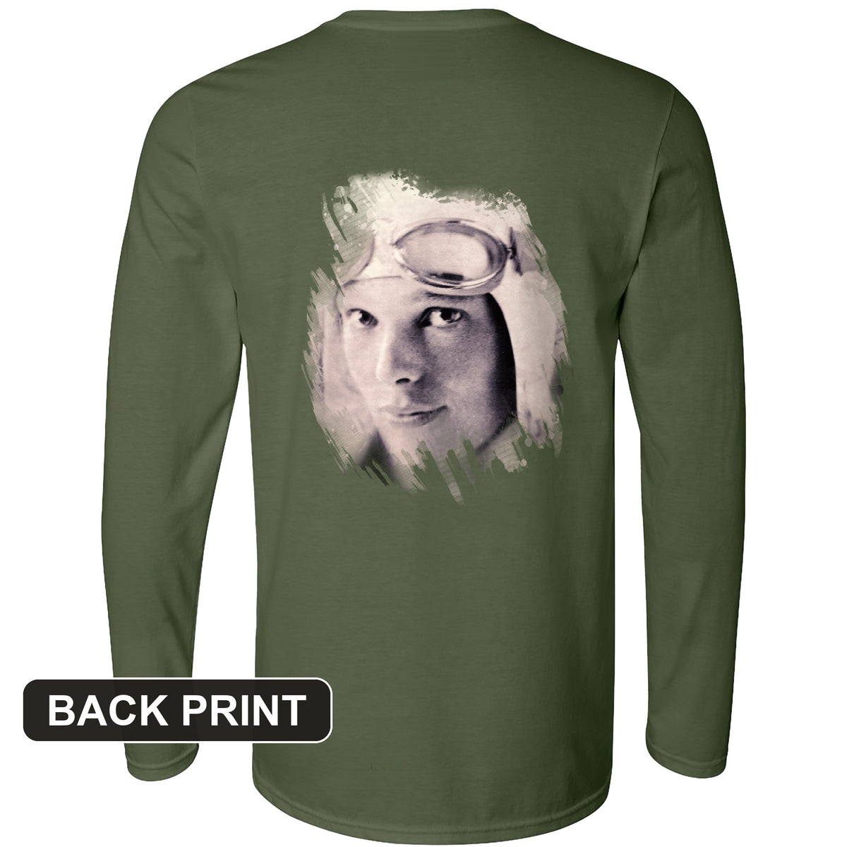 Amelia Earhart Portrait Back Print Long Sleeve T-Shirt