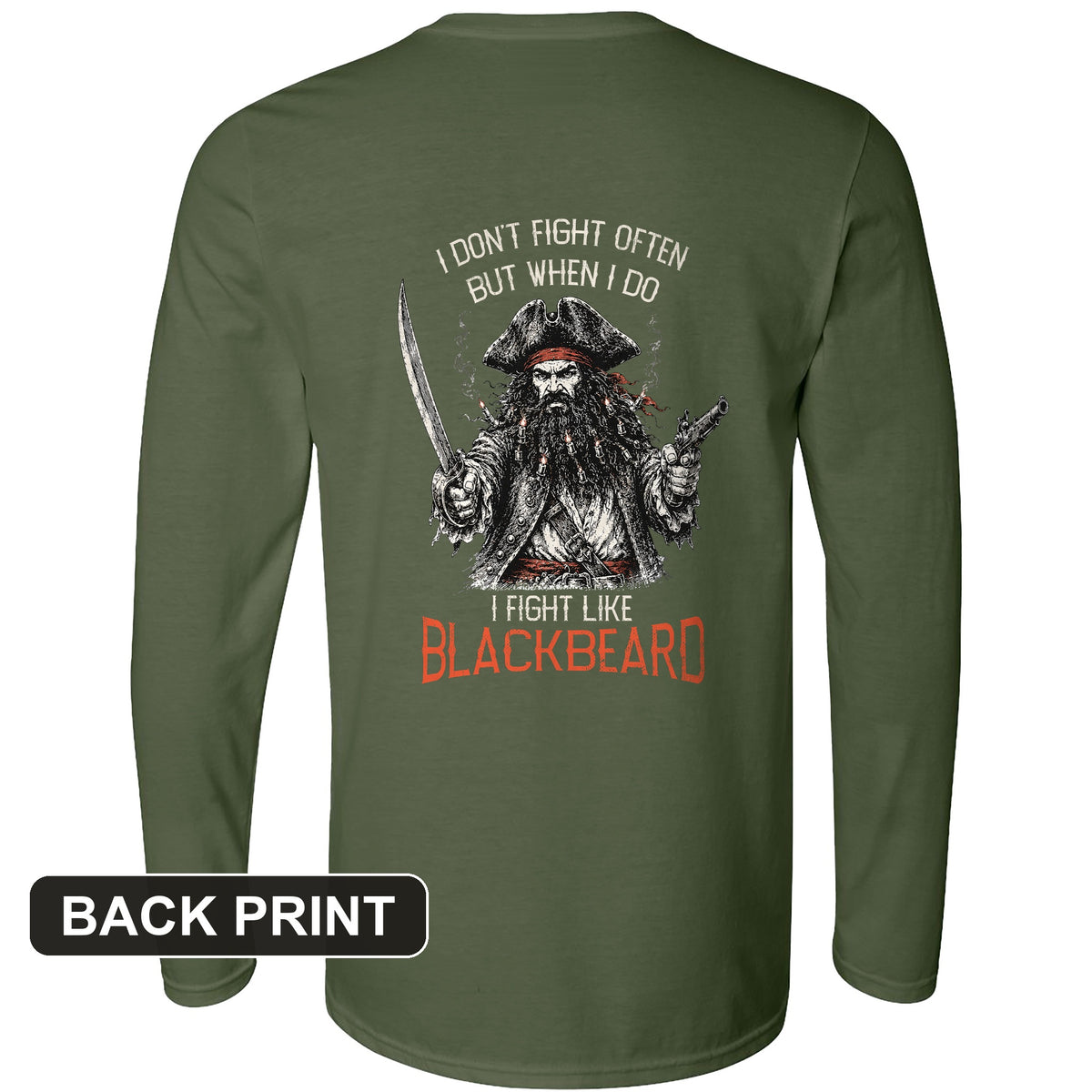 Blackbeard Back Print Long Sleeve T-Shirt