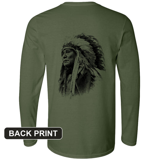 Chief Hollow Horn Bear Back Print Long Sleeve T-Shirt