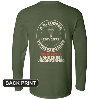DB Cooper Skydiving Club Back Print Long Sleeve T-Shirt