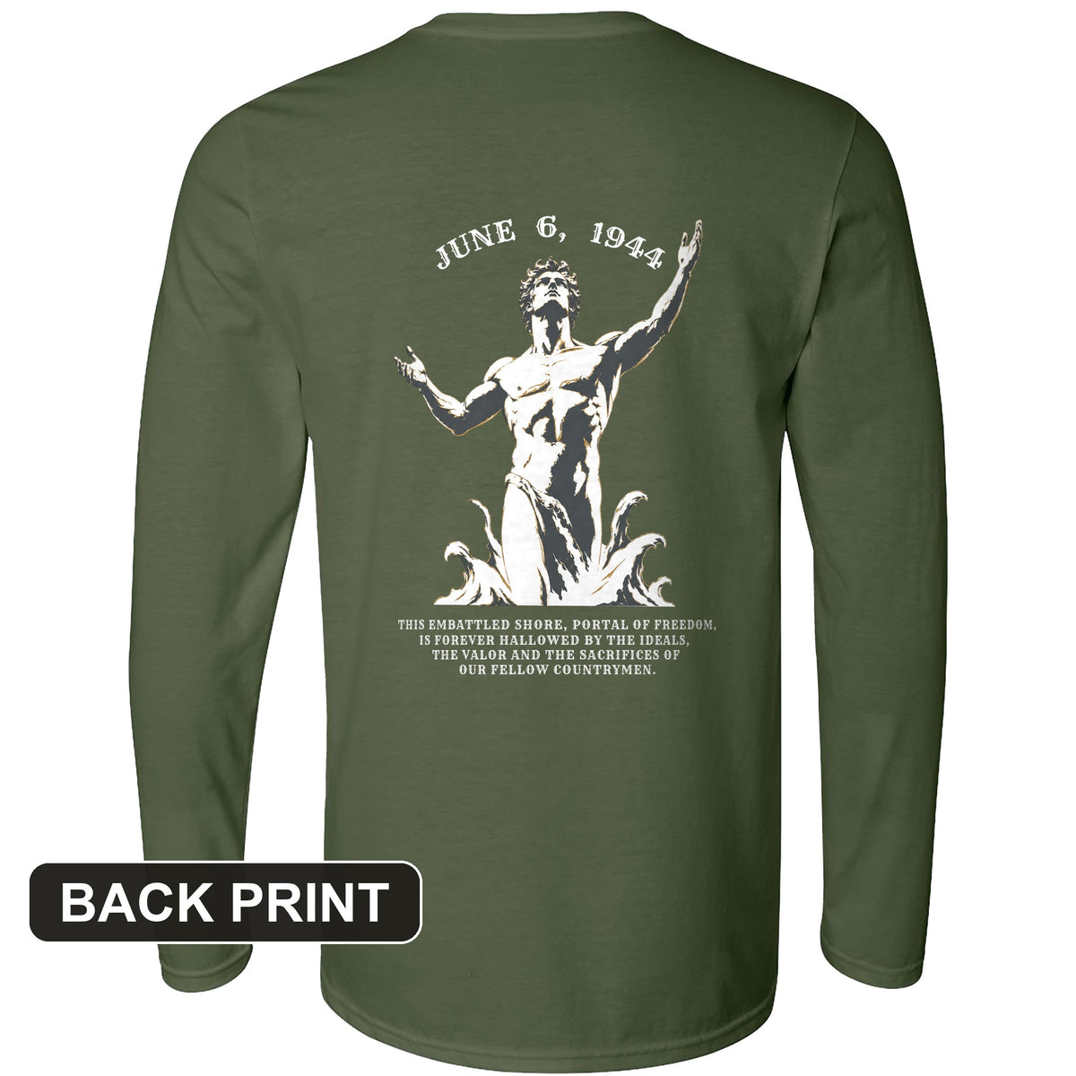 Dday Statue Back Print Long Sleeve T-Shirt