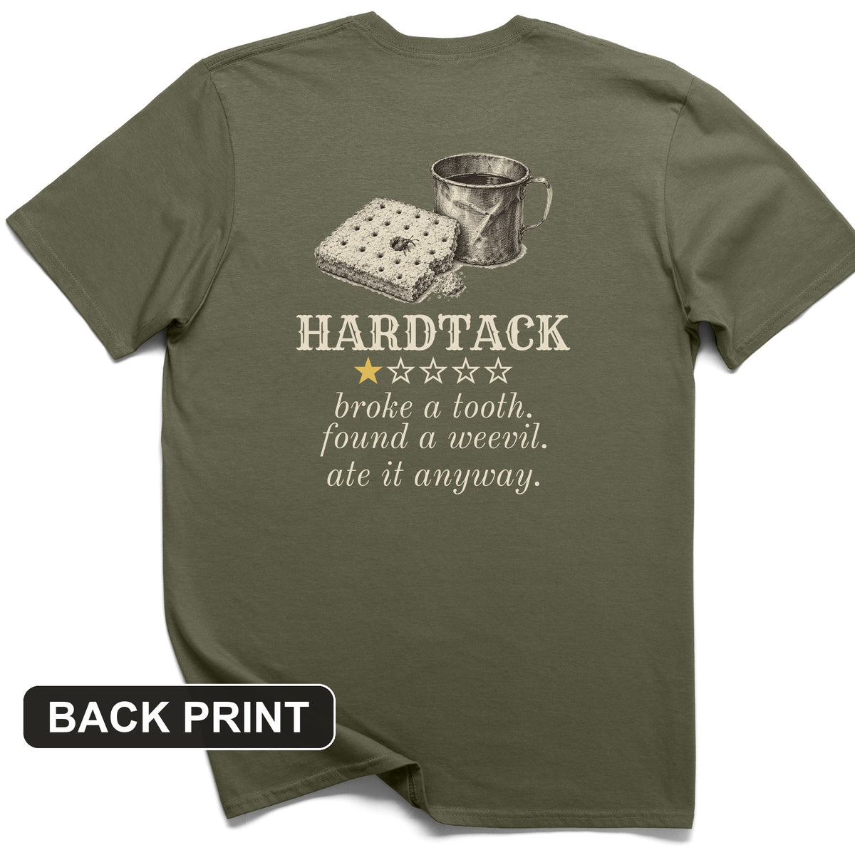 Hardtack One Star Review Back Print T-Shirt