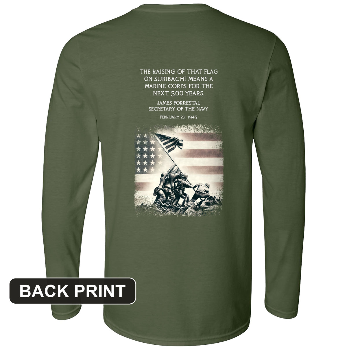 Iwo Jima Flag Back Print Long Sleeve T-Shirt