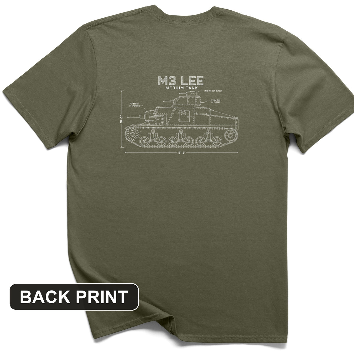 M3 Lee Blueprint Back Print T-Shirt