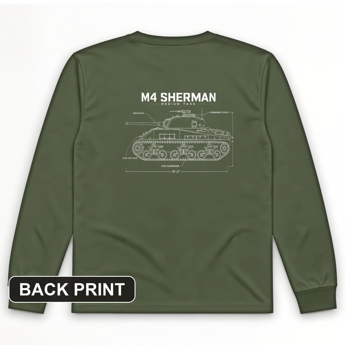M4 Sherman Blueprint Back Print Long Sleeve T-Shirt