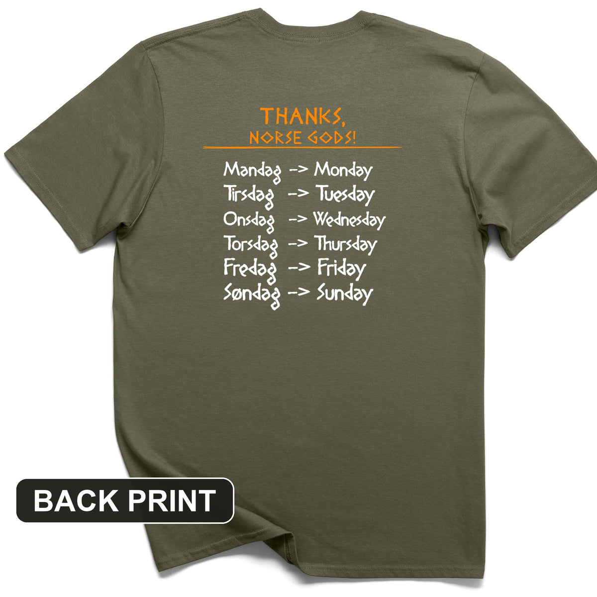 Nordic Gods Days Of The Week Back Print T-Shirt
