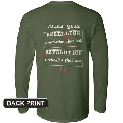 Rebellion Vs Revolution Flash Cards Back Print Long Sleeve T-Shirt