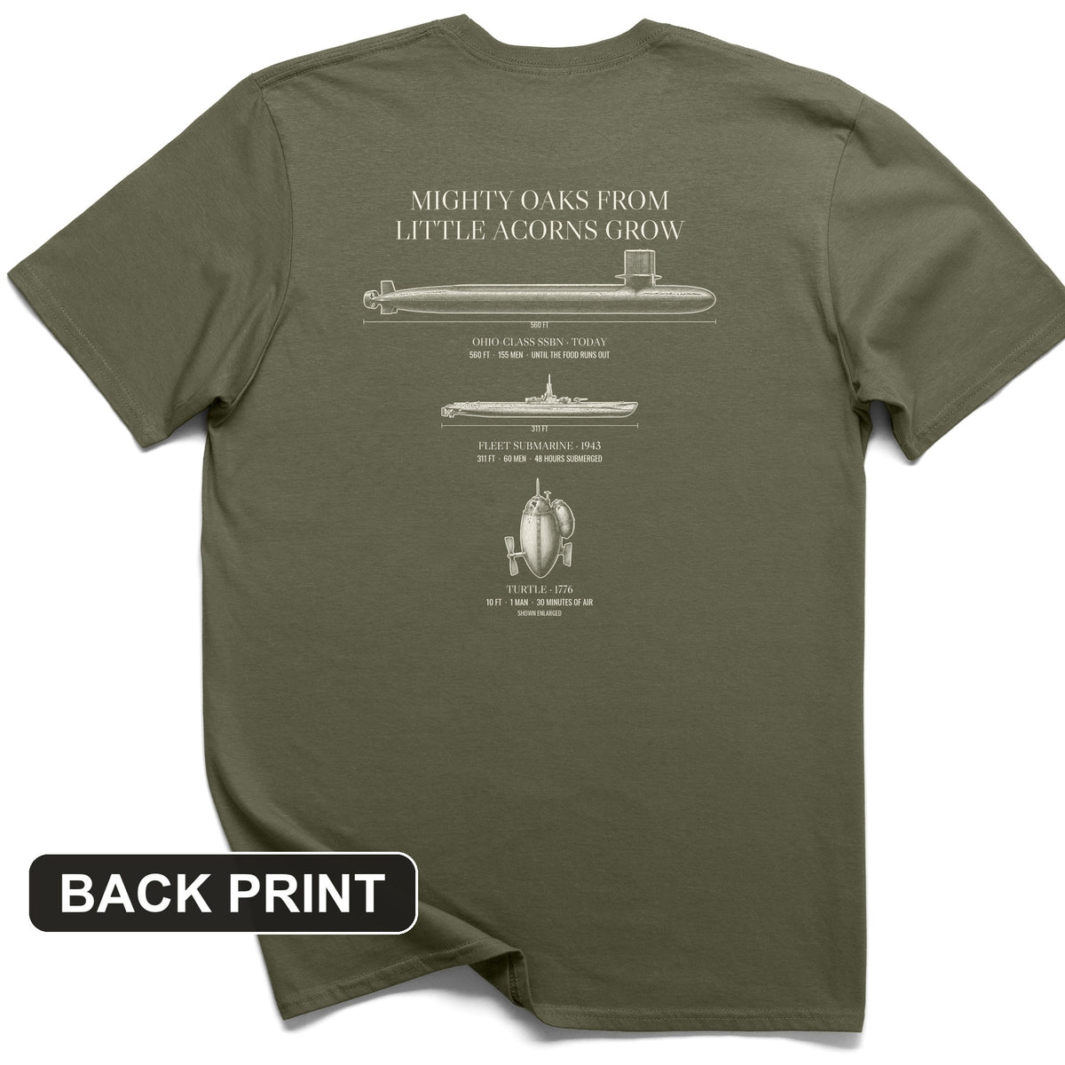 Submarine Evolution Acorns Back Print T-Shirt