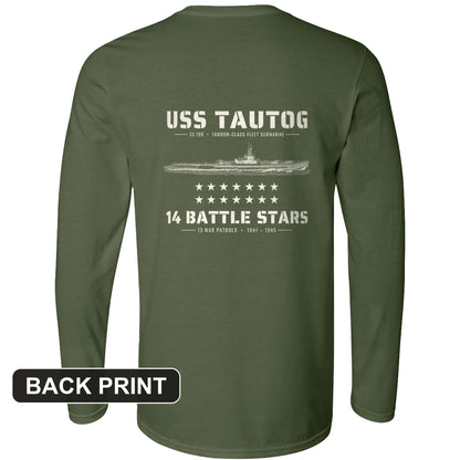 USS Tautog 14 Battle Stars Back Print Long Sleeve T-Shirt