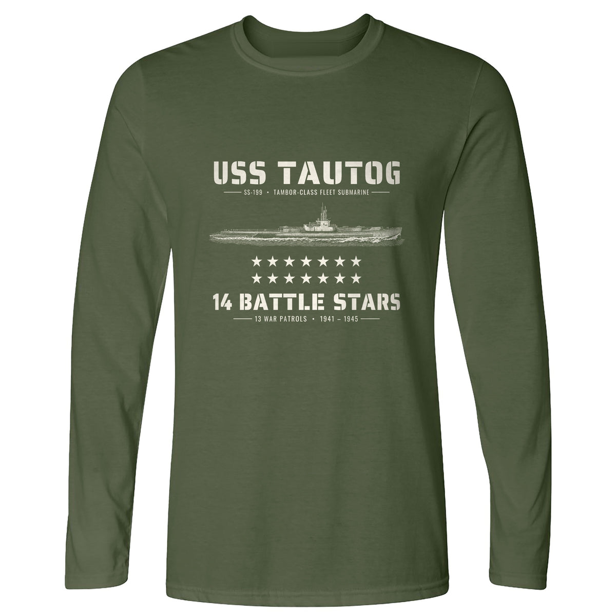 USS Tautog 14 Battle Stars Long Sleeve T-Shirt