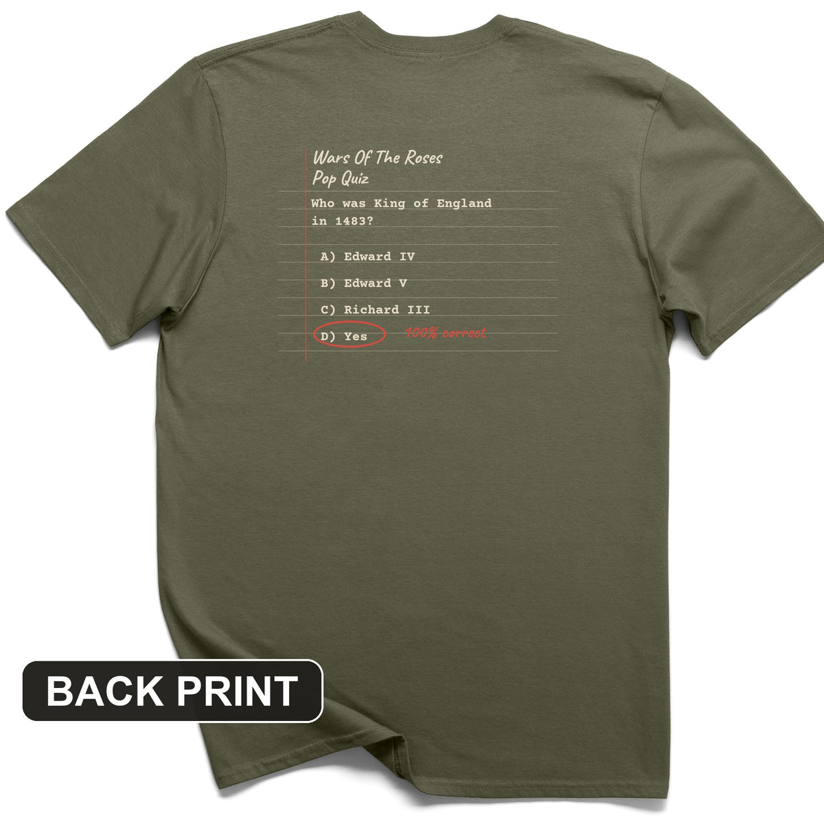 Wars Of The Roses Pop Quiz Back Print T-Shirt