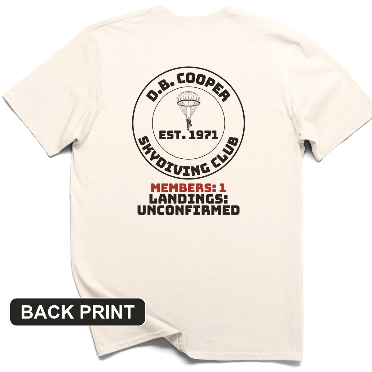 DB Cooper Skydiving Club Back Print T-Shirt