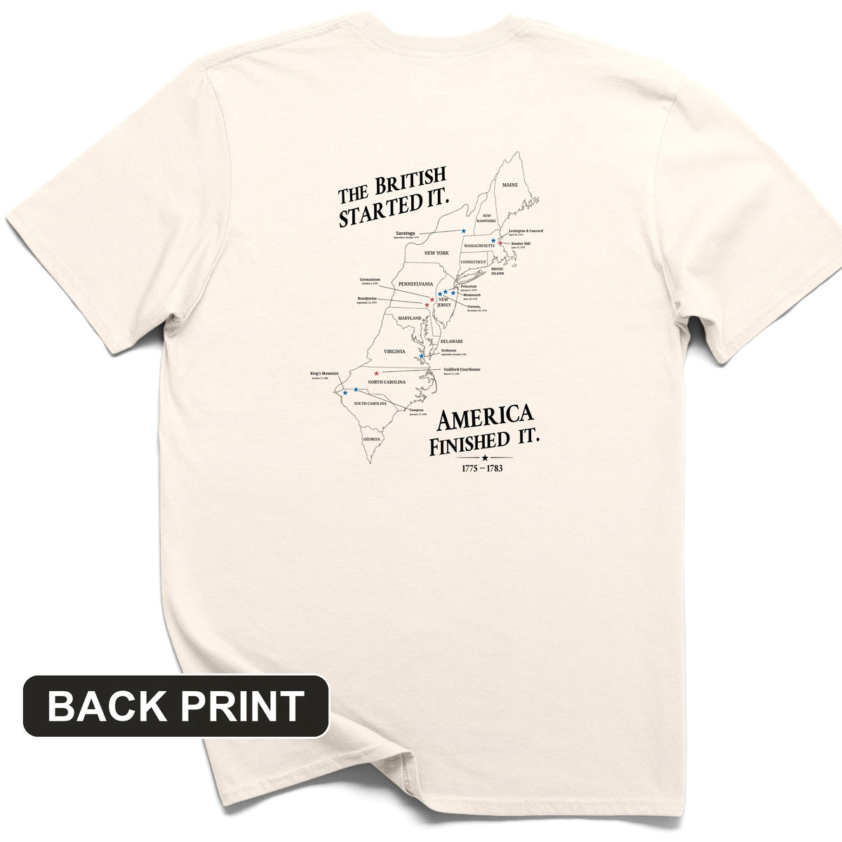 Revolutionary War Map Back Print T-Shirt