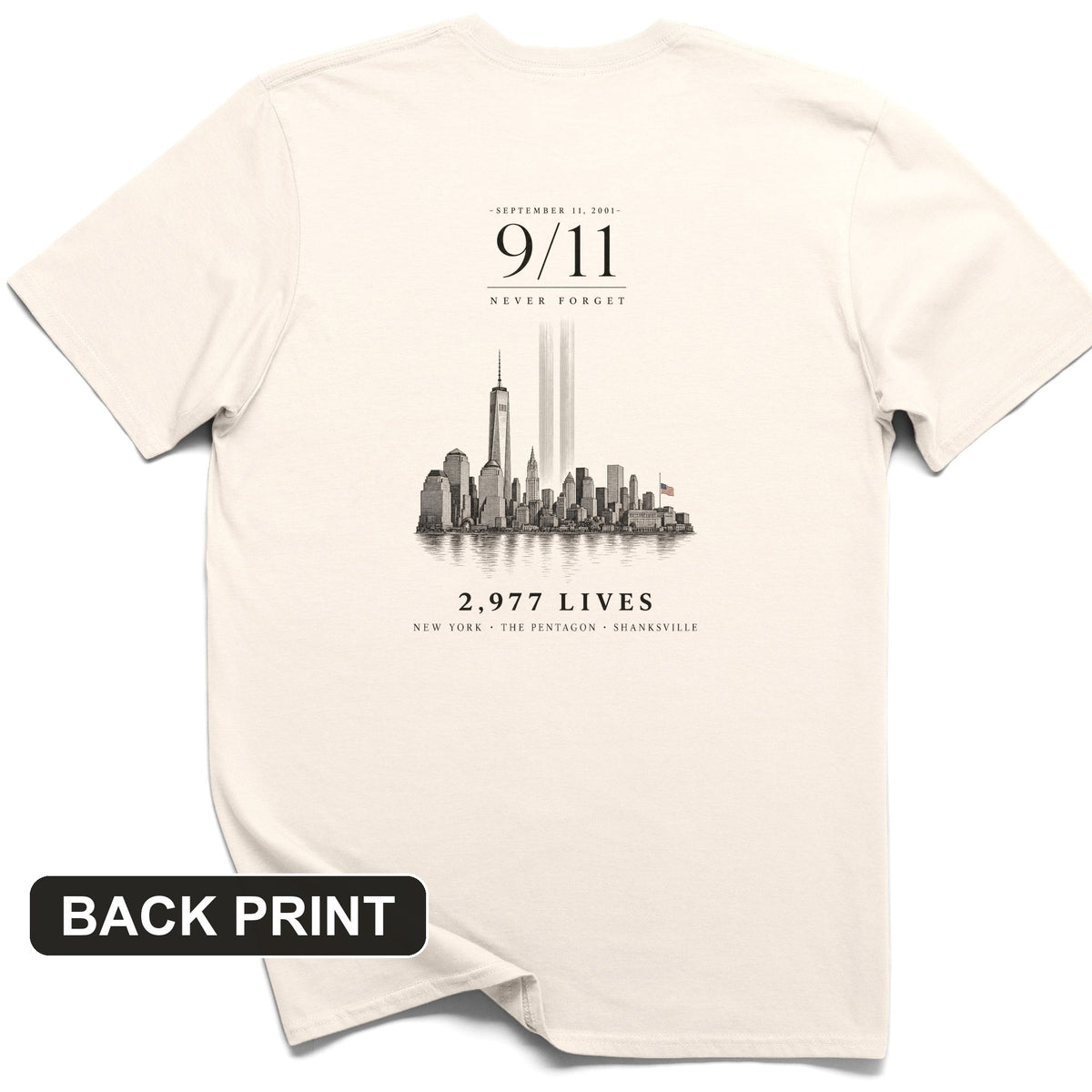 September 11 Never Forget Back Print T-Shirt