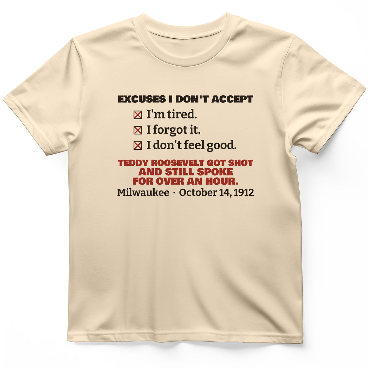 Teddy Roosevelt No Excuses T-Shirt