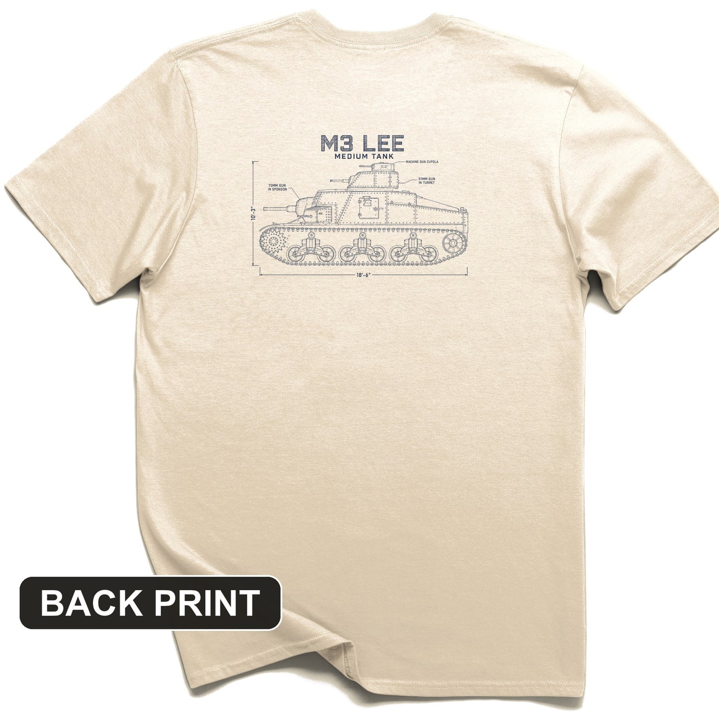 M3 Lee Blueprint Back Print T-Shirt