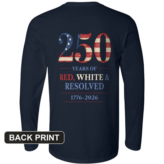 250 Red White and Resolved Back Print Long Sleeve T-Shirt