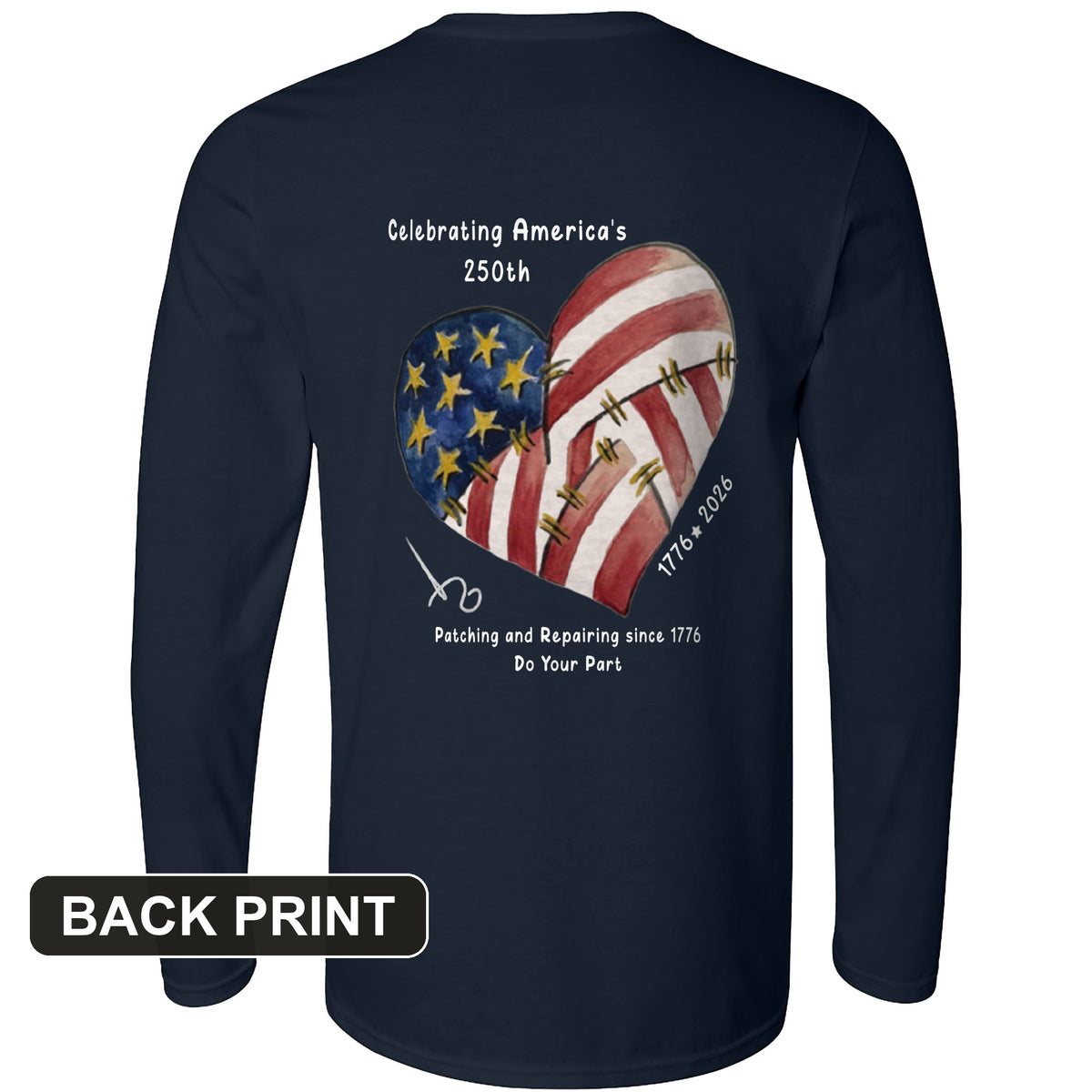 250th Heart Back Print Long Sleeve T-Shirt
