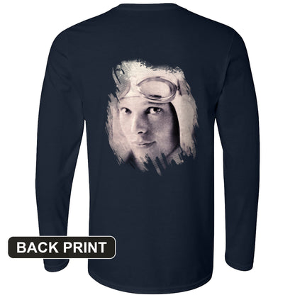 Amelia Earhart Portrait Back Print Long Sleeve T-Shirt